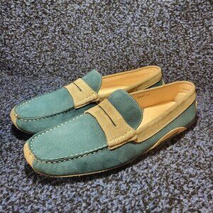 Quid Men's Size 44 EU Blue Taupe Suede Moccasins Slip On Casual Driving Loafers